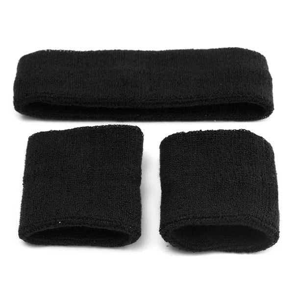 Sweatband Set (Headband + 2 Wristbands) – Black