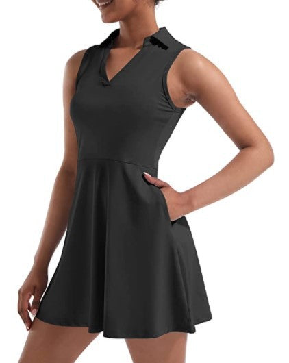 Polo Court Dress with Under-Shorts – Black