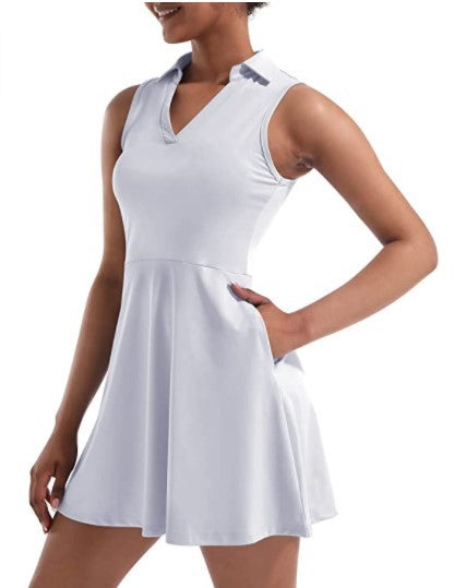 Polo Court Dress with Under-Shorts – White