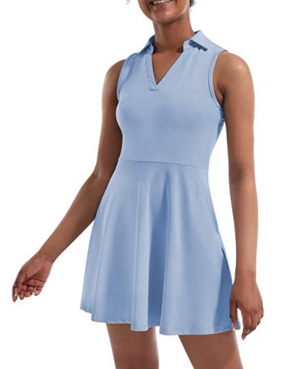 Polo Court Dress with Under-Shorts – Light Blue