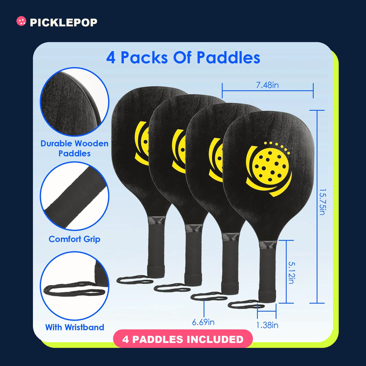 Backyard Court Kit: 22 ft Net + 4 Paddles