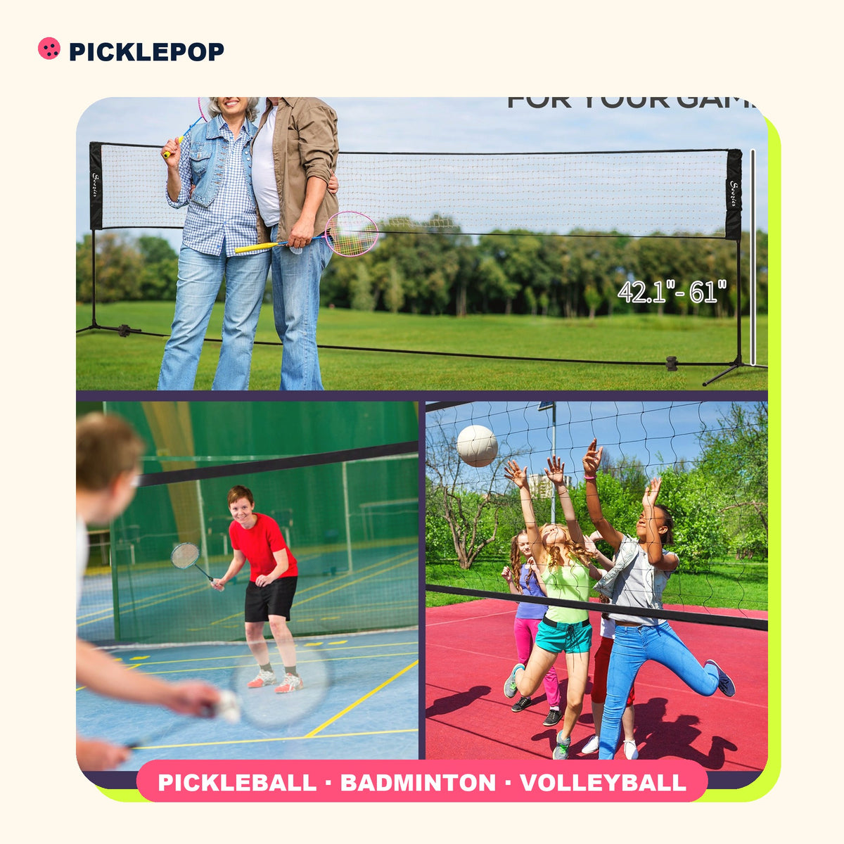 All-in-One Backyard Game Set (Pickleball, Badminton & Volleyball)