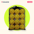 12 yellow outdoor pickleballs in a mesh bag